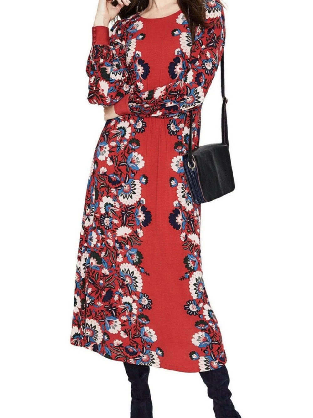 Boden Zoe Red Floral Print Jersey Long Sleeve Maxi Dress Size 4 - Picture 9 of 9